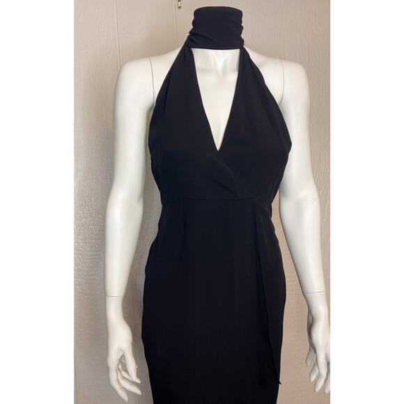 BEC & BRIDGE 'Light The Sky' Black Chiffon Halter Bow Midi Dress US 2 NWT $315 - Picture 3 of 11